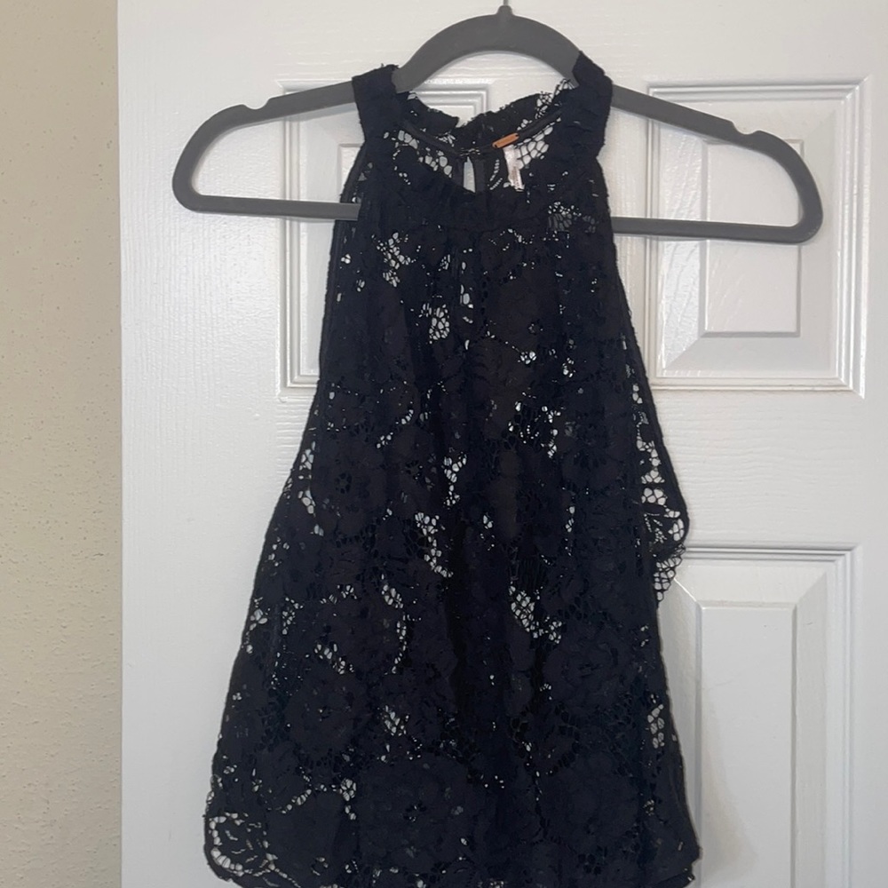 free people black lace top